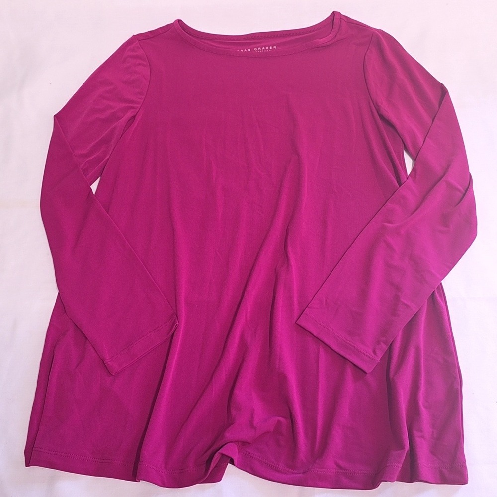Susan Graver Tunic Top Women Small Magenta Pink Modern Essentials Long Sleeve